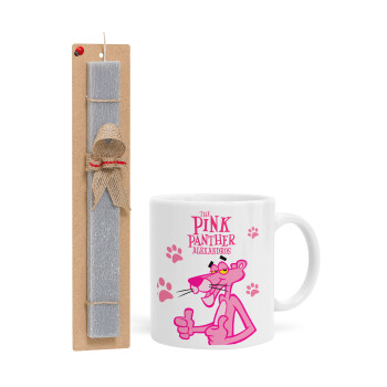 The pink panther, Easter Set, Ceramic Cup (330ml) & Easter aromatic flat candle (30cm) (GRAY)