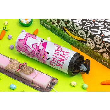 The pink panther, Easter candle,Travel Tumbler 2 Lids, with metal straw & cleaning brush & aromatic flat candle (30cm) (PINK)