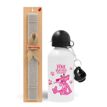 The pink panther, Easter Set, metallic aluminum water bottle (500ml) & aromatic flat Easter candle (30cm) (GRAY)