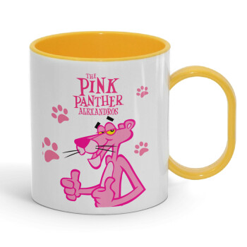 The pink panther, Κούπα (πλαστική) (BPA-FREE) Polymer Κίτρινη για παιδιά, 330ml