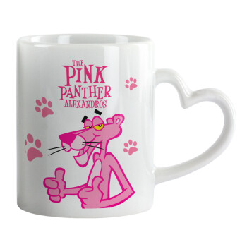 The pink panther, Κούπα καρδιά χερούλι λευκή, κεραμική, 330ml