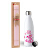 Easter Set, metallic stainless steel water bottle (750ml) & scented flat Easter candle (30cm) (PINK)