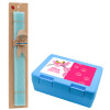 Easter Set, children's snack container BLUE & Easter aromatic flat candle (30cm) (TURQUOISE)