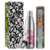 Easter Set, metallic stainless thermos flask (500ml) & scented flat Easter candle (30cm) (GRAY)