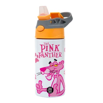 The pink panther, Παιδικό παγούρι θερμό, ανοξείδωτο, με καλαμάκι ασφαλείας, Πορτοκαλί/Γκρι (360ml) BPA-FREE