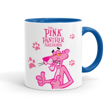 The pink panther, Mug colored blue, ceramic, 330ml