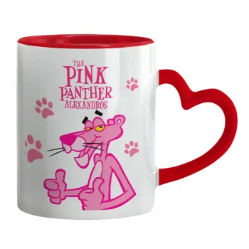 The pink panther, Mug heart red handle, ceramic, 330ml