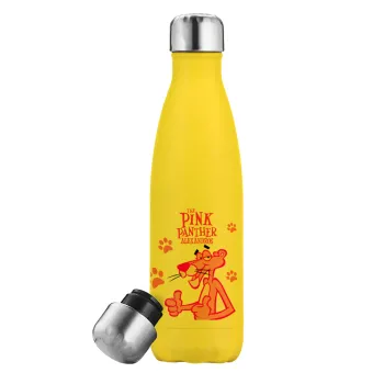 The pink panther, Yellow Stainless Steel Metallic Thermos, double-walled, 500ml
