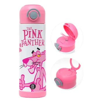 The pink panther, Παιδικό παγούρι θερμό, ανοξείδωτο, με καλαμάκι ασφαλείας, ΡΟΖ (500ml)