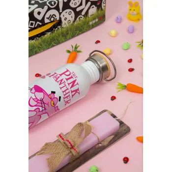 The pink panther, Πασχαλινή Λαμπάδα με παγούρι μεταλλικό (620ml, stainless steel) & κερί αρωματικό πλακέ (30cm) (ΡΟΖ)