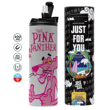 The pink panther, Tumbler ποτήρι θερμό ΓΚΡΙ από ανοξείδωτο ατσάλι 600ml