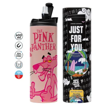 The pink panther, Tumbler ποτήρι θερμό ΡΟΖ από ανοξείδωτο ατσάλι 600ml