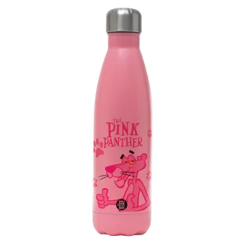 The pink panther, Μεταλλικό παγούρι θερμός Ροζ Ματ (Stainless steel), διπλού τοιχώματος, 500ml