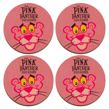 The pink panther, ΣΕΤ x4 Σουβέρ ξύλινα στρογγυλά plywood (9cm)