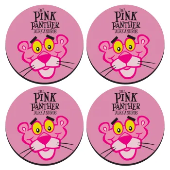 The pink panther, ΣΕΤ 4 Σουβέρ ξύλινα στρογγυλά (9cm)