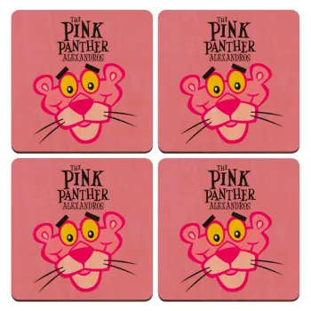 The pink panther, ΣΕΤ x4 Σουβέρ ξύλινα τετράγωνα plywood (9cm)