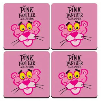 The pink panther, ΣΕΤ 4 Σουβέρ ξύλινα τετράγωνα (9cm)