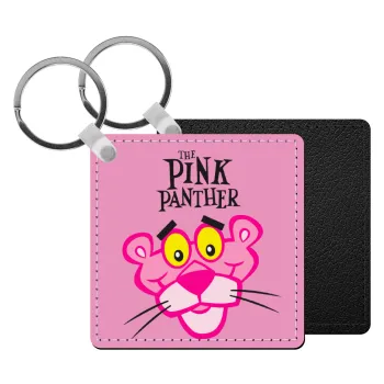 The pink panther, Μπρελόκ Δερματίνη, τετράγωνο ΜΑΥΡΟ (5x5cm)