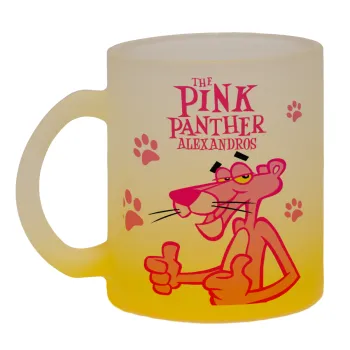 The pink panther, Κούπα γυάλινη δίχρωμη με βάση το κίτρινο ματ, 330ml