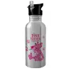 Water bottle Silver with straw, stainless steel 600ml