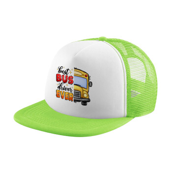 Best bus driver ever!, Καπέλο παιδικό Soft Trucker με Δίχτυ ΠΡΑΣΙΝΟ/ΛΕΥΚΟ (POLYESTER, ΠΑΙΔΙΚΟ, ONE SIZE)