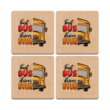 Best bus driver ever!, ΣΕΤ x4 Σουβέρ ξύλινα τετράγωνα plywood (9cm)