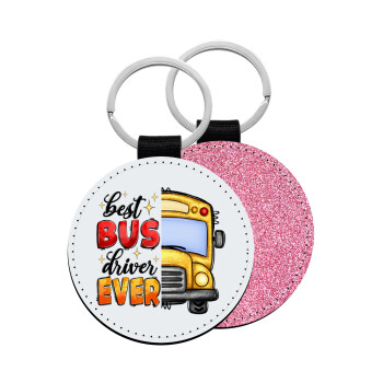 Best bus driver ever!, Μπρελόκ Δερματίνη, στρογγυλό ΡΟΖ (5cm)