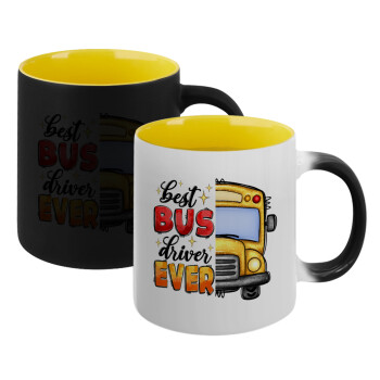 Best bus driver ever!, Κούπα Μαγική εσωτερικό κίτρινη, κεραμική 330ml που αλλάζει χρώμα με το ζεστό ρόφημα (1 τεμάχιο)