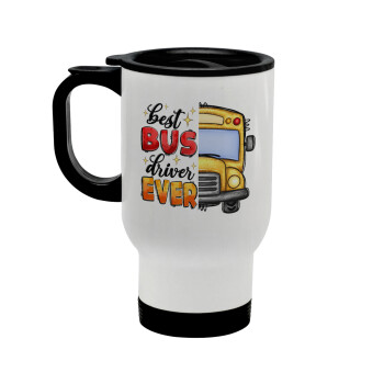 Best bus driver ever!, Κούπα ταξιδιού ανοξείδωτη με καπάκι, διπλού τοιχώματος (θερμό) λευκή 450ml
