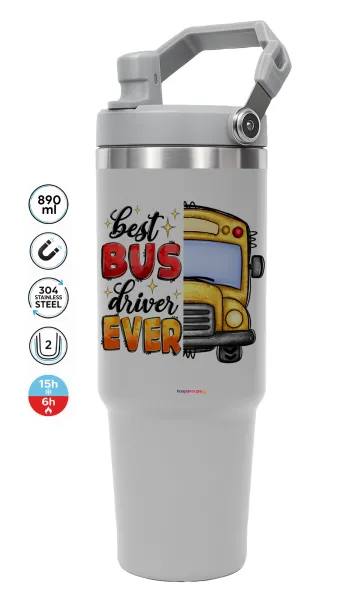 Best bus driver ever! — ΓΚΡΙ Travel Tumbler Θερμός με χερούλι και καλαμάκι 890ml