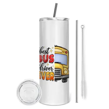 Best bus driver ever!, Tumbler ποτήρι θερμό από ανοξείδωτο ατσάλι 600ml, με μεταλλικό καλαμάκι & βούρτσα καθαρισμού