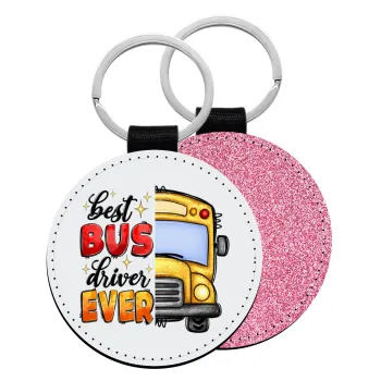 Best bus driver ever!, Μπρελόκ Δερματίνη, στρογγυλό ΡΟΖ (5cm)