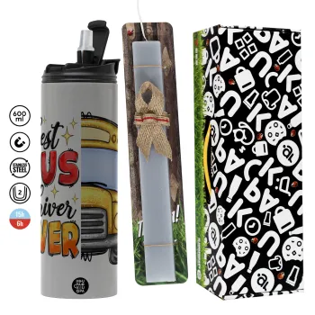 Best bus driver ever!, Πασχαλινή Λαμπάδα με Travel Tumbler θερμό (600ml, BPA free) & κερί αρωματικό πλακέ (30cm) (ΓΚΡΙ)