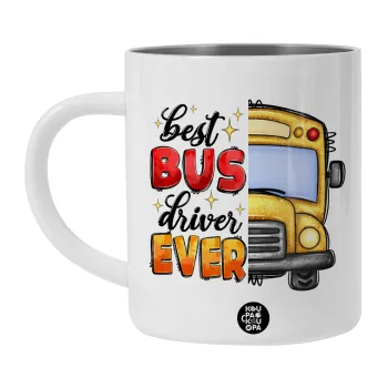Best bus driver ever!, Λευκή Ανοξείδωτη Μεταλλική Κούπα 450ml - Διπλού Τοιχώματος 