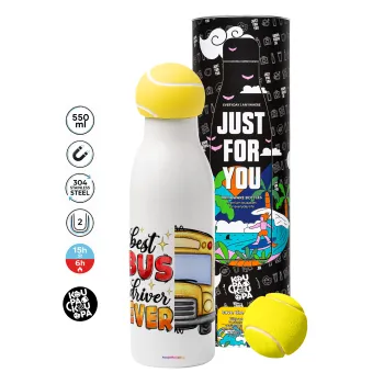 Best bus driver ever!, Tennis ball Metal mug thermos White, double wall, 550ml