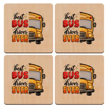 Best bus driver ever!, ΣΕΤ x4 Σουβέρ ξύλινα τετράγωνα plywood (9cm)
