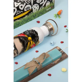 Στην καλύτερη συνοδό σχολικού!, Πασχαλινή Λαμπάδα με παγούρι μεταλλικό (620ml, stainless steel) & κερί αρωματικό πλακέ (30cm) (ΤΙΡΚΟΥΑΖ)