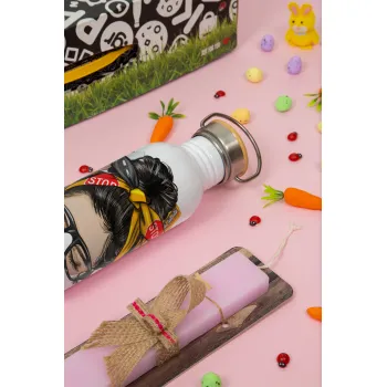 Στην καλύτερη συνοδό σχολικού!, Πασχαλινή Λαμπάδα με παγούρι μεταλλικό (620ml, stainless steel) & κερί αρωματικό πλακέ (30cm) (ΡΟΖ)