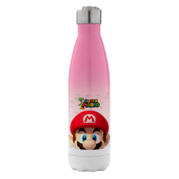 Super mario, Metal mug thermos Pink/White (Stainless steel), double wall, 500ml