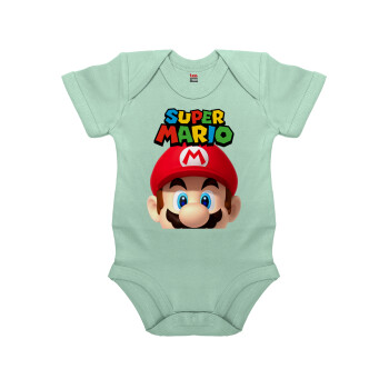 Super mario, Βρεφικό φορμάκι μωρού, 0-18 μηνών, mint (Μέντα), 100% Organic Cotton, κοντομάνικο