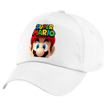 Super mario, 5-Panel Cap White, 100% Cotton (Twill), (UNISEX, ONE SIZE)