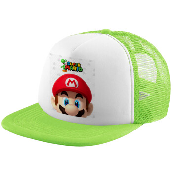 Super mario, Καπέλο Soft Trucker με Δίχτυ Πράσινο/Λευκό