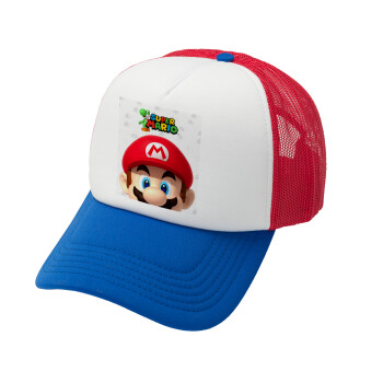 Super mario, Καπέλο Soft Trucker με Δίχτυ Red/Blue/White 