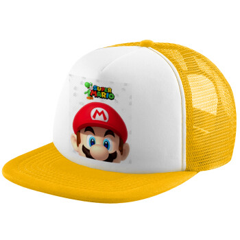 Super mario, Καπέλο Soft Trucker με Δίχτυ Κίτρινο/White 