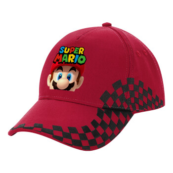Super mario, Adult Cap RACING Ultimate Red/Black, (100% COTTON DRILL, ADULT, UNISEX, ONE SIZE ADULT)