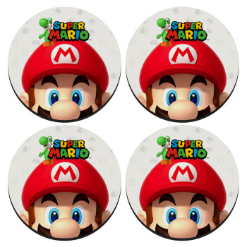 Super mario, ΣΕΤ 4 Σουβέρ ξύλινα στρογγυλά (9cm)
