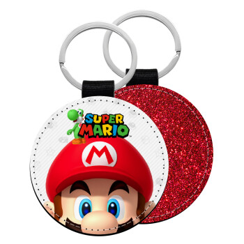 Super mario, Μπρελόκ Δερματίνη, στρογγυλό ΚΟΚΚΙΝΟ (5cm)