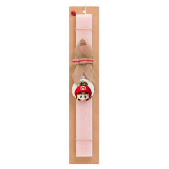 Super mario, Easter Set, wooden keychain & scented flat Easter candle (30cm) (PINK)