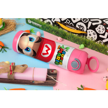 Super mario, Easter candle, Childrens hot water bottle, stainless steel, with safety straw, PINK (500ml)