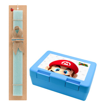 Super mario, Easter Set, children's snack container BLUE & Easter aromatic flat candle (30cm) (TURQUOISE)